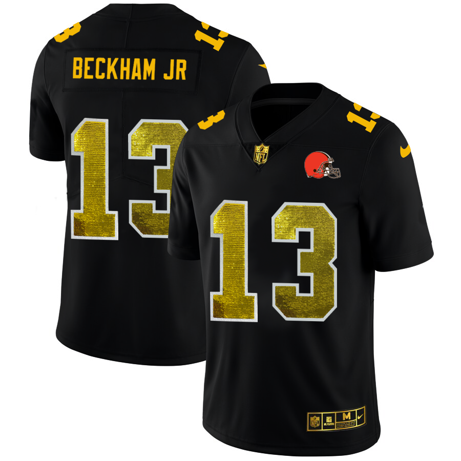 Cleveland Browns #13 Odell Beckham Jr. Men's Black Nike Golden Sequin Vapor Limited NFL Jersey