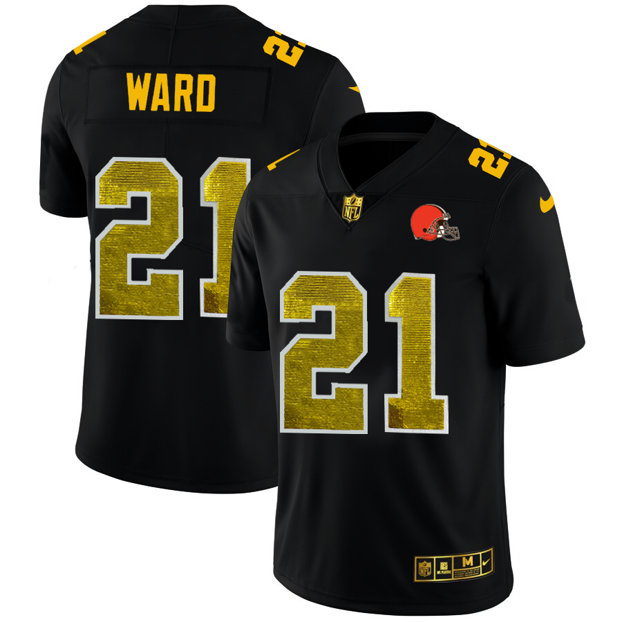 Cleveland Browns #21 Denzel Ward Men's Black Nike Golden Sequin Vapor Limited NFL Jersey