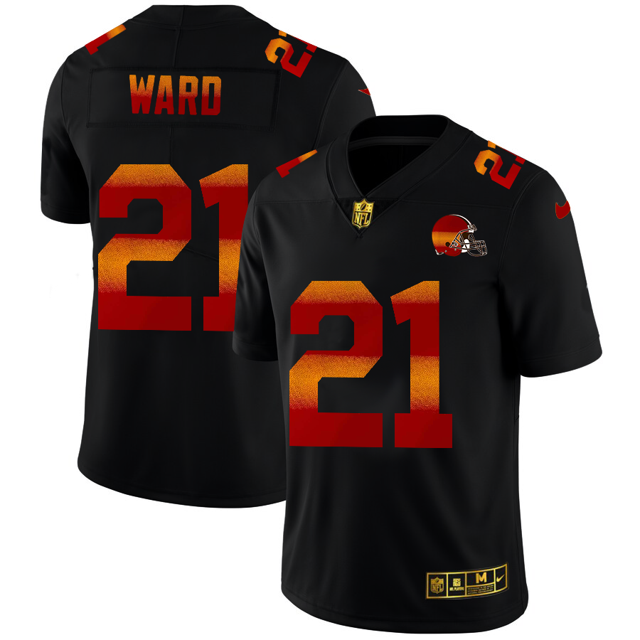 Cleveland Browns #21 Denzel Ward Men's Black Nike Red Orange Stripe Vapor Limited NFL Jersey