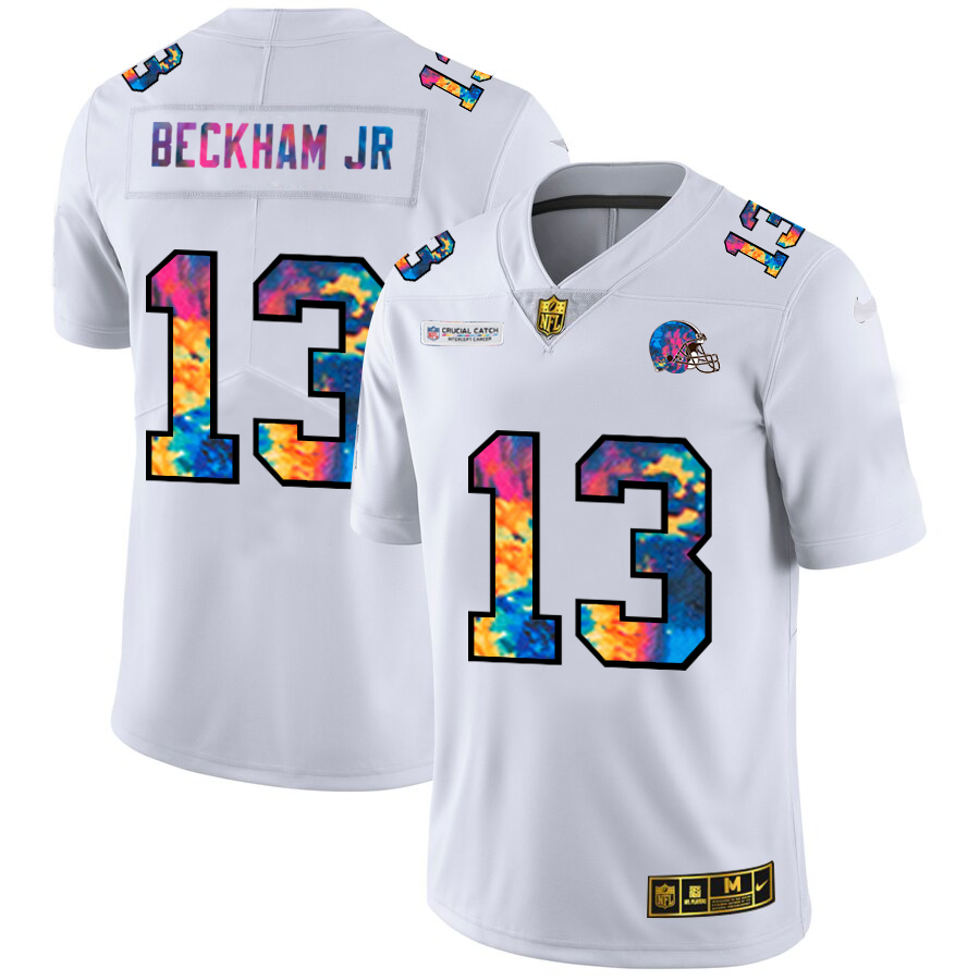 Cleveland Browns #13 Odell Beckham Jr. Men's White Nike Multi-Color 2020 NFL Crucial Catch Limited NFL Jersey