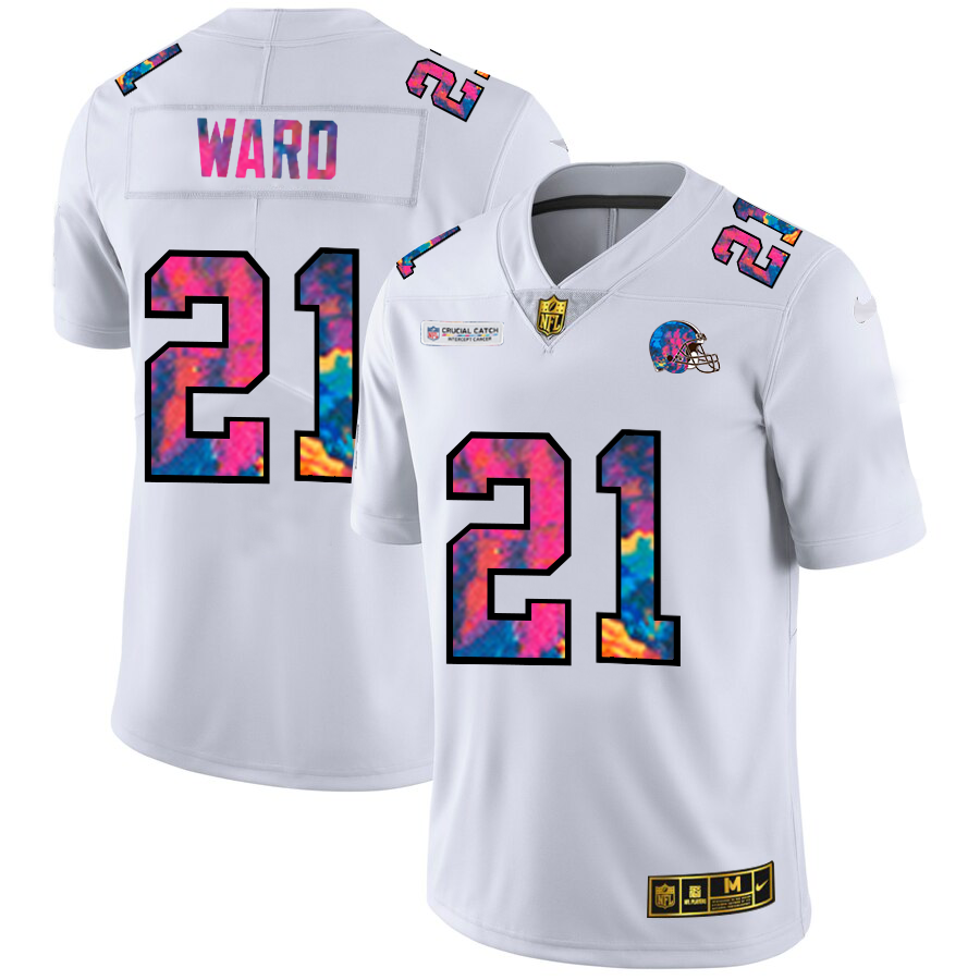 Cleveland Browns #21 Denzel Ward Men's White Nike Multi-Color 2020 NFL Crucial Catch Limited NFL Jersey