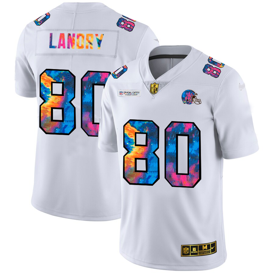 Cleveland Browns #80 Jarvis Landry Men's White Nike Multi-Color 2020 NFL Crucial Catch Limited NFL Jersey