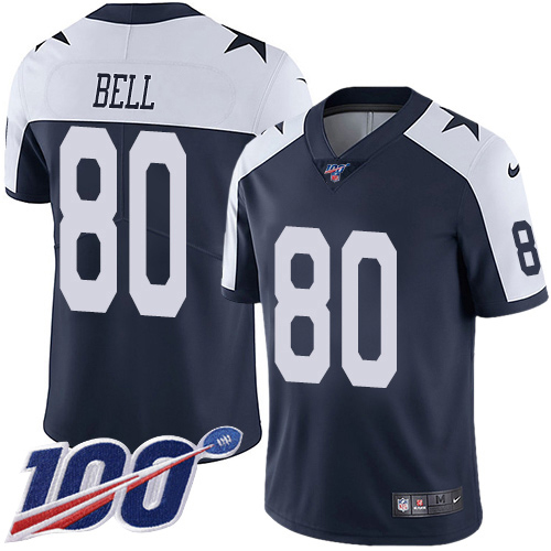 Nike Cowboys #80 Blake Bell Navy Blue Thanksgiving Men's Stitched NFL 100th Season Vapor Throwback Limited Jersey