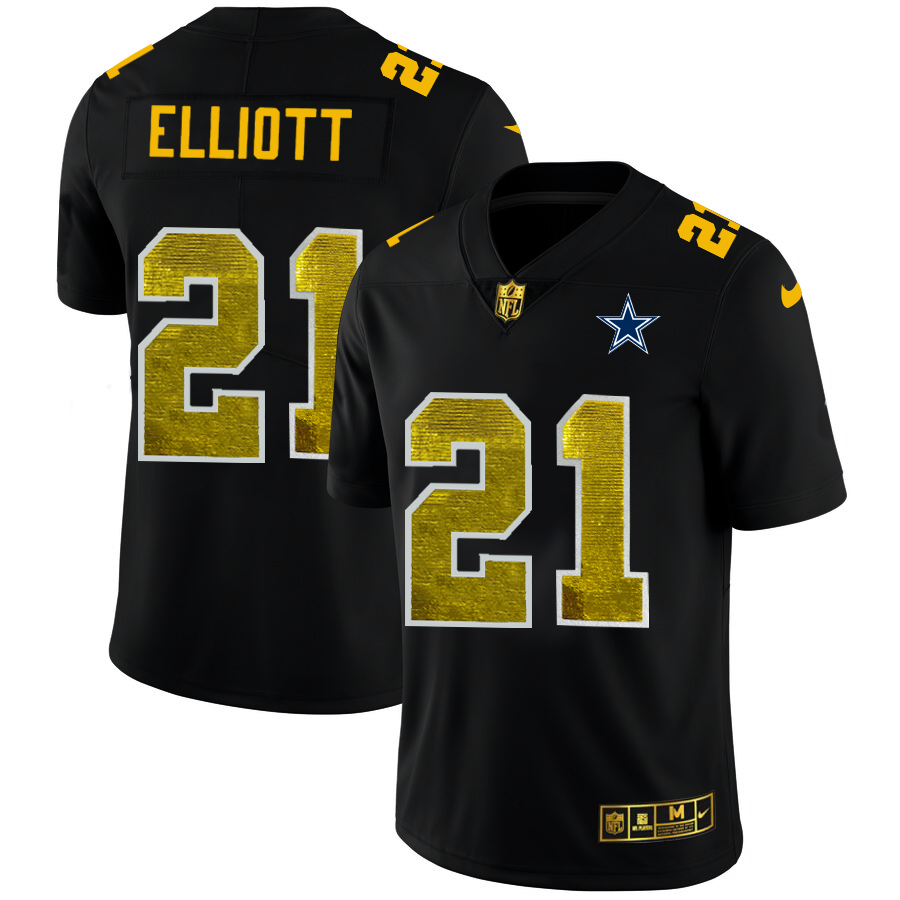Dallas Cowboys #21 Ezekiel Elliott Men's Black Nike Golden Sequin Vapor Limited NFL Jersey