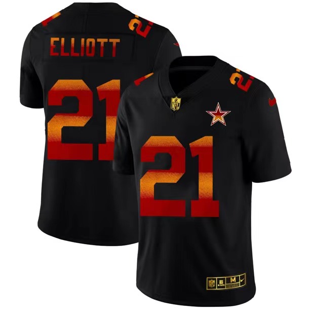 Dallas Cowboys #21 Ezekiel Elliott Men's Black Nike Red Orange Stripe Vapor Limited NFL Jersey