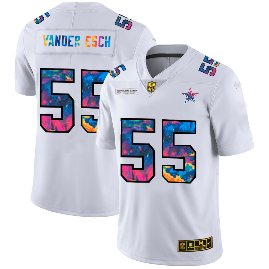 Dallas Cowboys #55 Leighton Vander Esch Men's White Nike Multi-Color 2020 NFL Crucial Catch Limited NFL Jersey