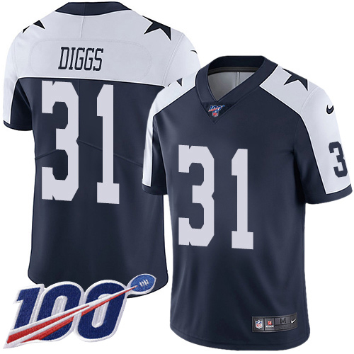 Nike Cowboys #31 Trevon Diggs Navy Blue Thanksgiving Men's Stitched NFL 100th Season Vapor Throwback Limited Jersey