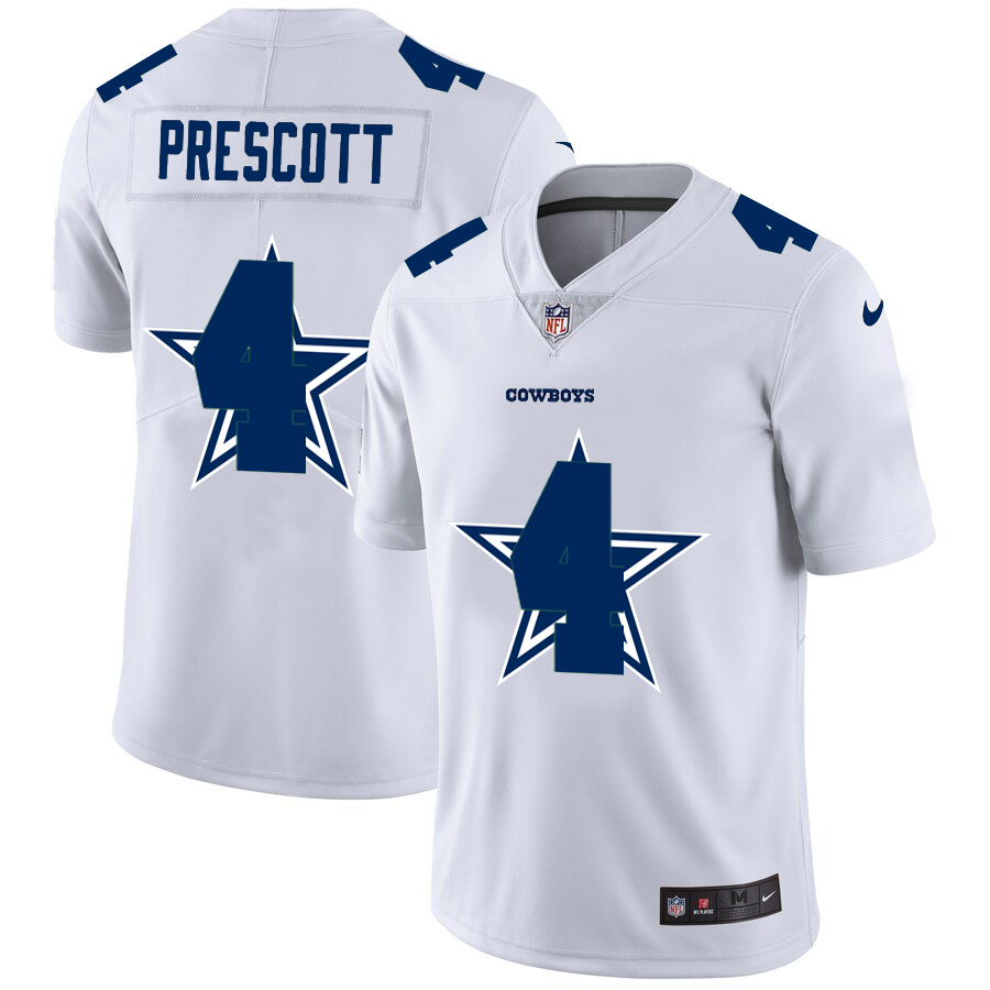 Dallas Cowboys #4 Dak Prescott White Men's Nike Team Logo Dual Overlap Limited NFL Jersey