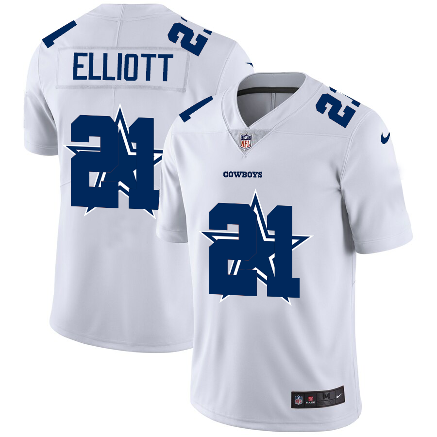 Dallas Cowboys #21 Ezekiel Elliott White Men's Nike Team Logo Dual Overlap Limited NFL Jersey