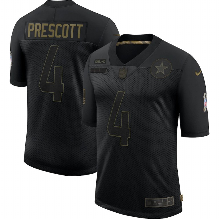Dallas Cowboys #4 Dak Prescott Nike 2020 Salute To Service Limited Jersey Black