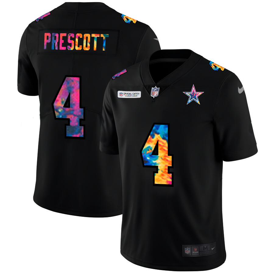 Dallas Cowboys #4 Dak Prescott Men's Nike Multi-Color Black 2020 NFL Crucial Catch Vapor Untouchable Limited Jersey