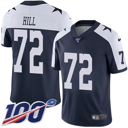 Nike Cowboys #72 Trysten Hill Navy Blue Thanksgiving Men's Stitched NFL 100th Season Vapor Throwback Limited Jersey