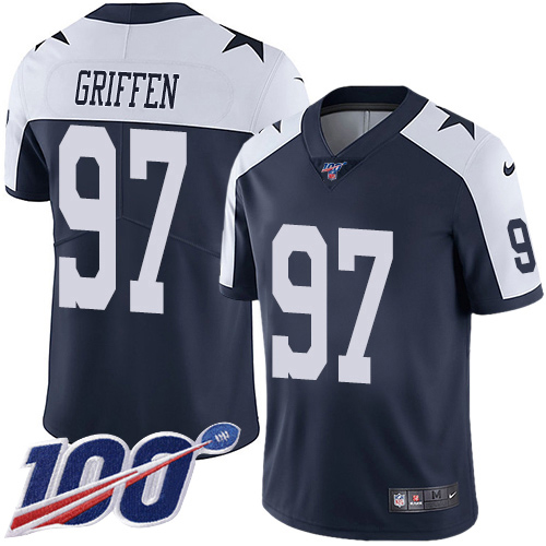 Nike Cowboys #97 Everson Griffen Navy Blue Thanksgiving Men's Stitched NFL 100th Season Vapor Throwback Limited Jersey
