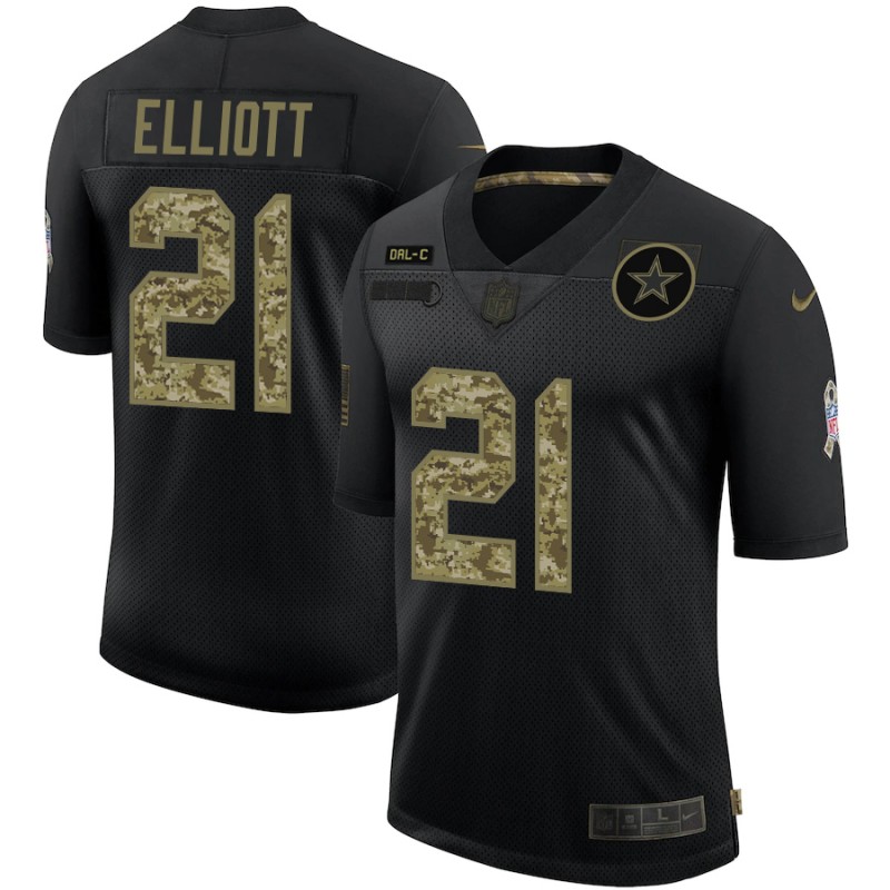 Dallas Cowboys #21 Ezekiel Elliott Men's Nike 2020 Salute To Service Camo Limited NFL Jersey Black