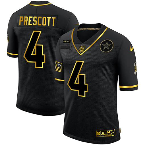 Dallas Cowboys #4 Dak Prescott Men's Nike 2020 Salute To Service Golden Limited NFL Jersey Black Dallas Cowboys #4 Dak Prescott Men's Nike 2020 Salute To Service Golden Limited NFL Jersey Black