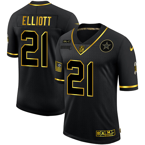 Dallas Cowboys #21 Ezekiel Elliott Men's Nike 2020 Salute To Service Golden Limited NFL Jersey Black