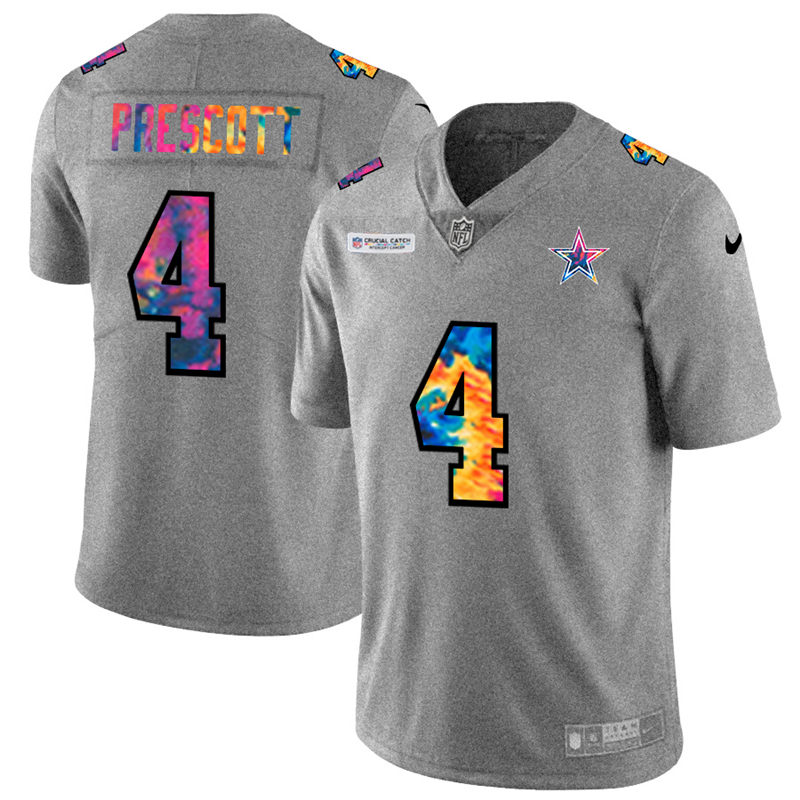 Dallas Cowboys #4 Dak Prescott Men's Nike Multi-Color 2020 NFL Crucial Catch NFL Jersey Greyheather