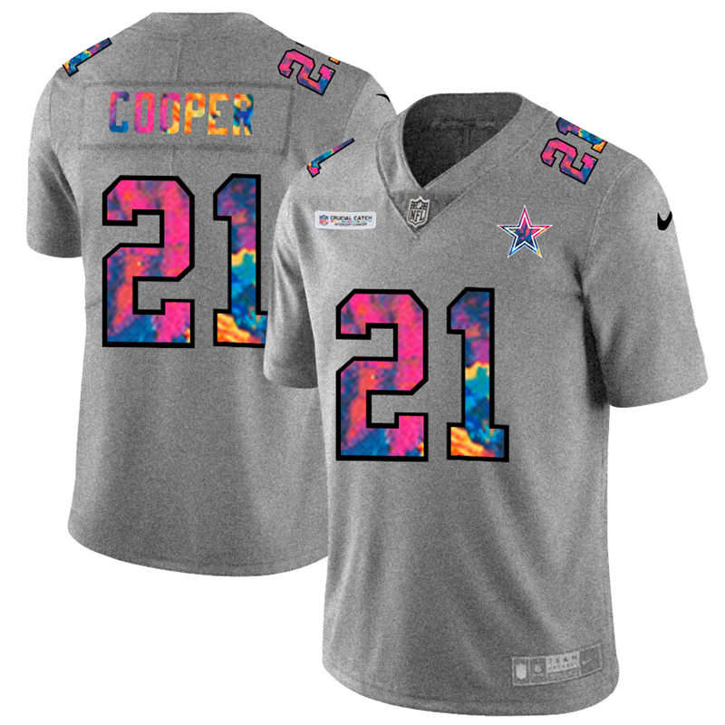 Dallas Cowboys #21 Ezekiel Elliott Men's Nike Multi-Color 2020 NFL Crucial Catch NFL Jersey Greyheather