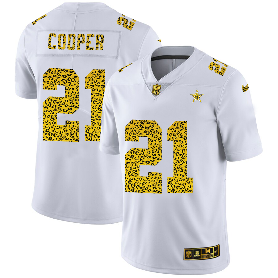 Dallas Cowboys #21 Ezekiel Elliott Men's Nike Flocked Leopard Print Vapor Limited NFL Jersey White