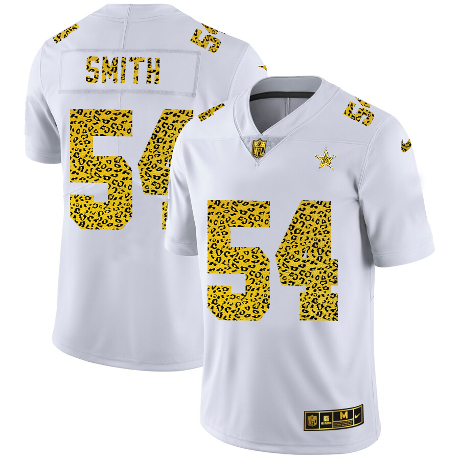 Dallas Cowboys #54 Jaylon Smith Men's Nike Flocked Leopard Print Vapor Limited NFL Jersey White