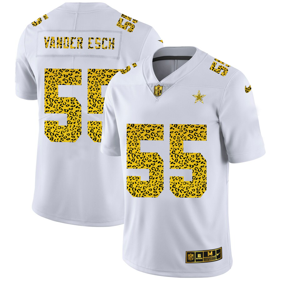 Dallas Cowboys #55 Leighton Vander Esch Men's Nike Flocked Leopard Print Vapor Limited NFL Jersey White