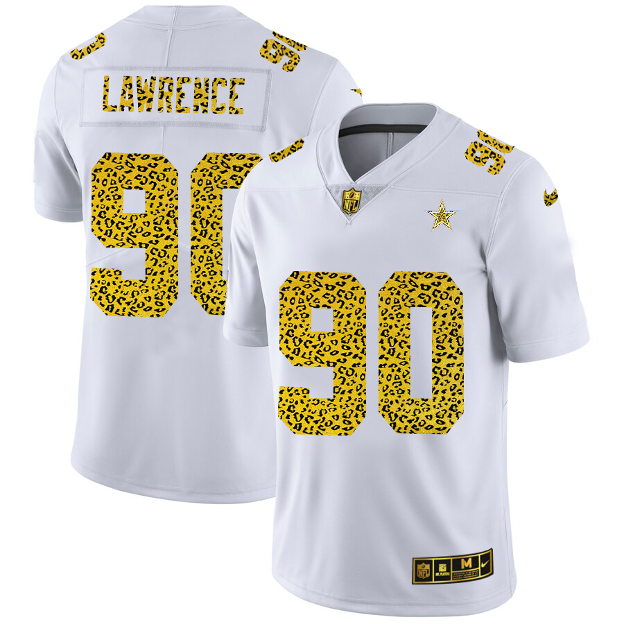 Dallas Cowboys #90 Demarcus Lawrence Men's Nike Flocked Leopard Print Vapor Limited NFL Jersey White