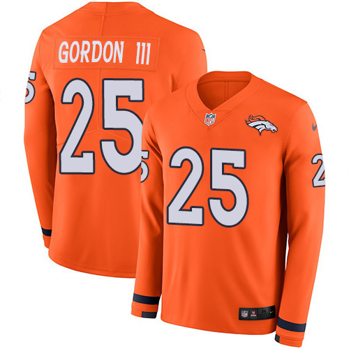 Nike Broncos #25 Melvin Gordon III Orange Team Color Men's Stitched NFL Limited Therma Long Sleeve Jersey