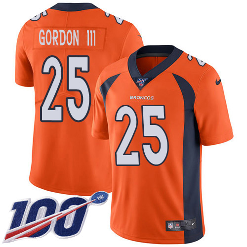 Nike Broncos #25 Melvin Gordon III Orange Team Color Men's Stitched NFL 100th Season Vapor Untouchable Limited Jersey