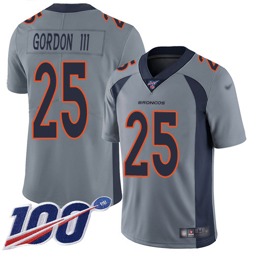 Nike Broncos #25 Melvin Gordon III Gray Men's Stitched NFL Limited Inverted Legend 100th Season Jersey