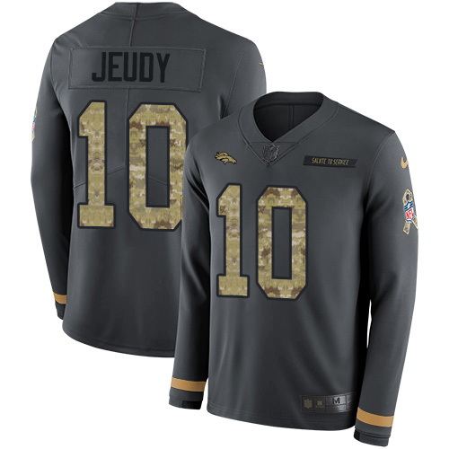 Nike Broncos #10 Jerry Jeudy Anthracite Salute to Service Men's Stitched NFL Limited Therma Long Sleeve Jersey