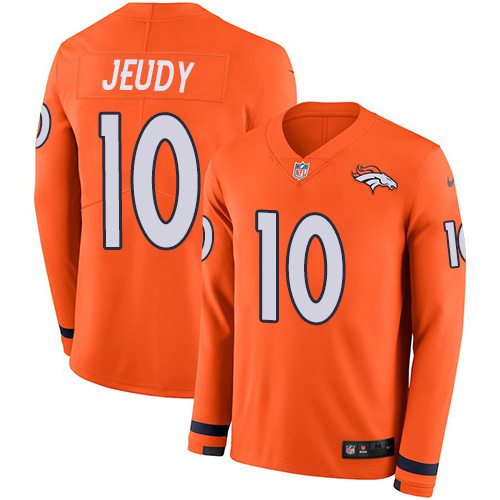 Nike Broncos #10 Jerry Jeudy Orange Team Color Men's Stitched NFL Limited Therma Long Sleeve Jersey