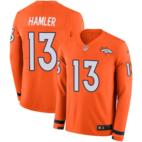 Nike Broncos #13 KJ Hamler Orange Team Color Men's Stitched NFL Limited Therma Long Sleeve Jersey Nike Broncos #13 KJ Hamler Orange Team Color Men's Stitched NFL Limited Therma Long Sleeve Jersey