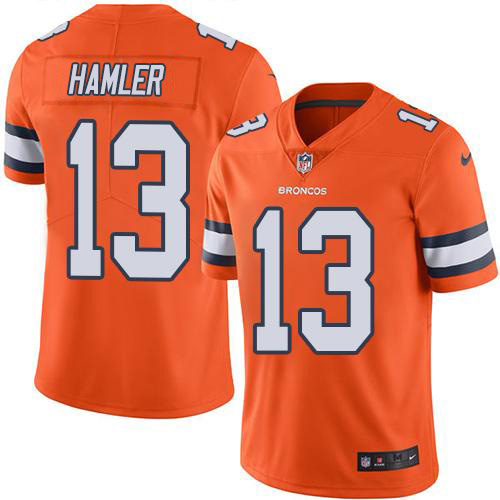 Nike Broncos #13 KJ Hamler Orange Men's Stitched NFL Limited Rush Jersey