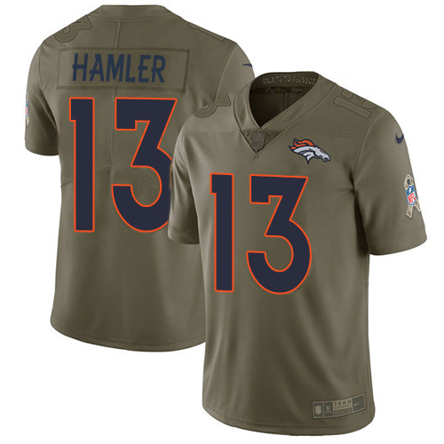 Nike Broncos #13 KJ Hamler Olive Men's Stitched NFL Limited 2017 Salute To Service Jersey