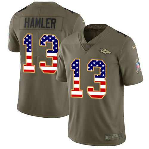 Nike Broncos #13 KJ Hamler Olive/USA Flag Men's Stitched NFL Limited 2017 Salute To Service Jersey
