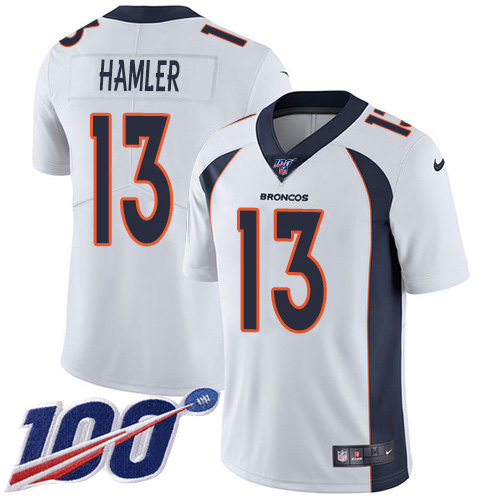 Nike Broncos #13 KJ Hamler White Men's Stitched NFL 100th Season Vapor Untouchable Limited Jersey