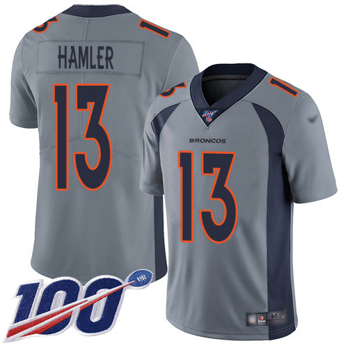 Nike Broncos #13 KJ Hamler Gray Men's Stitched NFL Limited Inverted Legend 100th Season Jersey