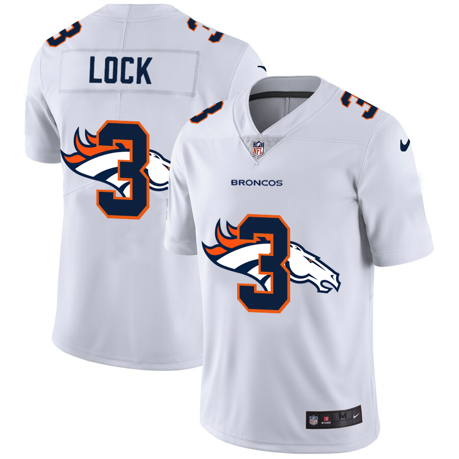 Denver Broncos #3 Drew Lock White Men's Nike Team Logo Dual Overlap Limited NFL Jersey