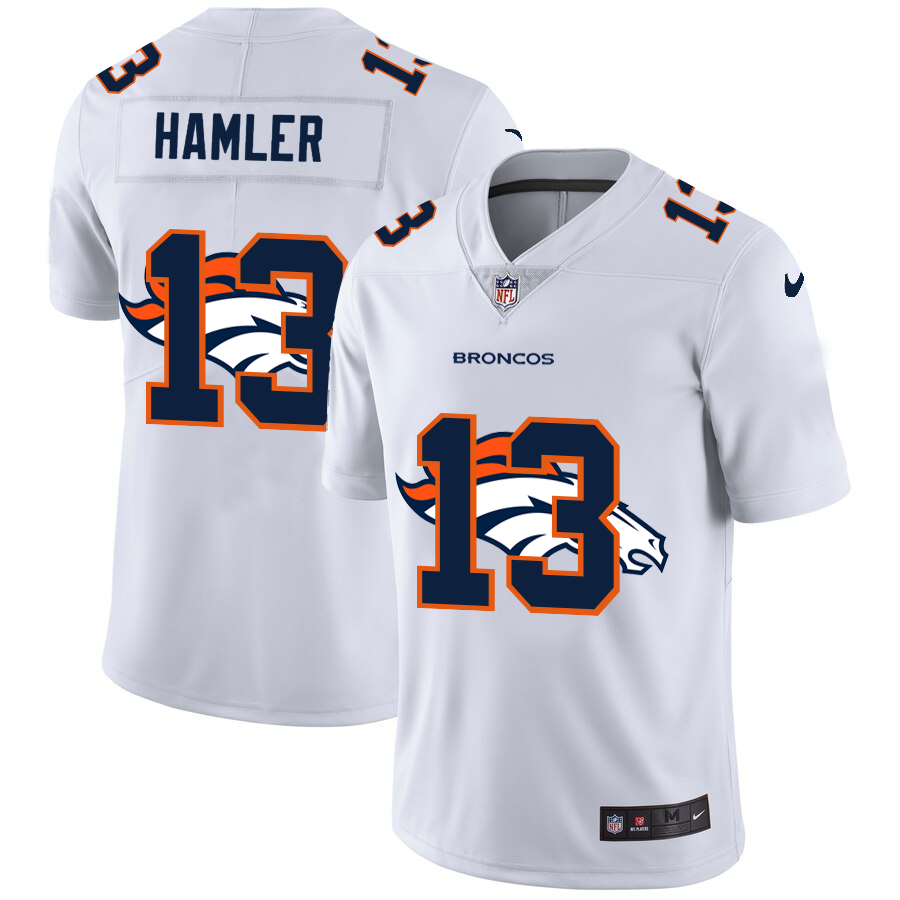 Denver Broncos #13 KJ Hamler White Men's Nike Team Logo Dual Overlap Limited NFL Jersey