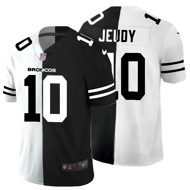 Denver Broncos #10 Jerry Jeudy Men's Black V White Peace Split Nike Vapor Untouchable Limited NFL Jersey