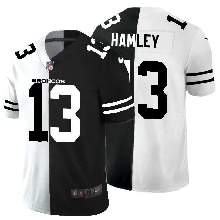 Denver Broncos #13 KJ Hamler Men's Black V White Peace Split Nike Vapor Untouchable Limited NFL Jersey