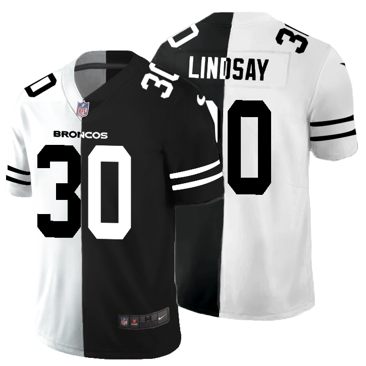 Denver Broncos #30 Phillip Lindsay Men's Black V White Peace Split Nike Vapor Untouchable Limited NFL Jersey