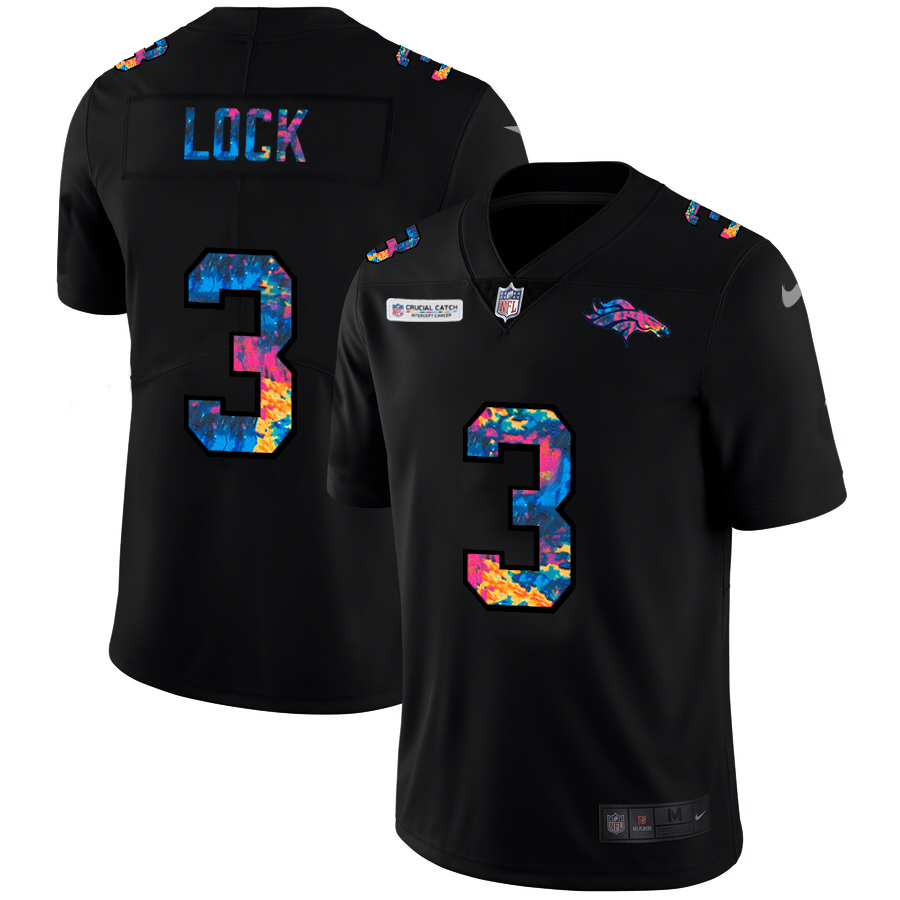 Denver Broncos #3 Drew Lock Men's Nike Multi-Color Black 2020 NFL Crucial Catch Vapor Untouchable Limited Jersey