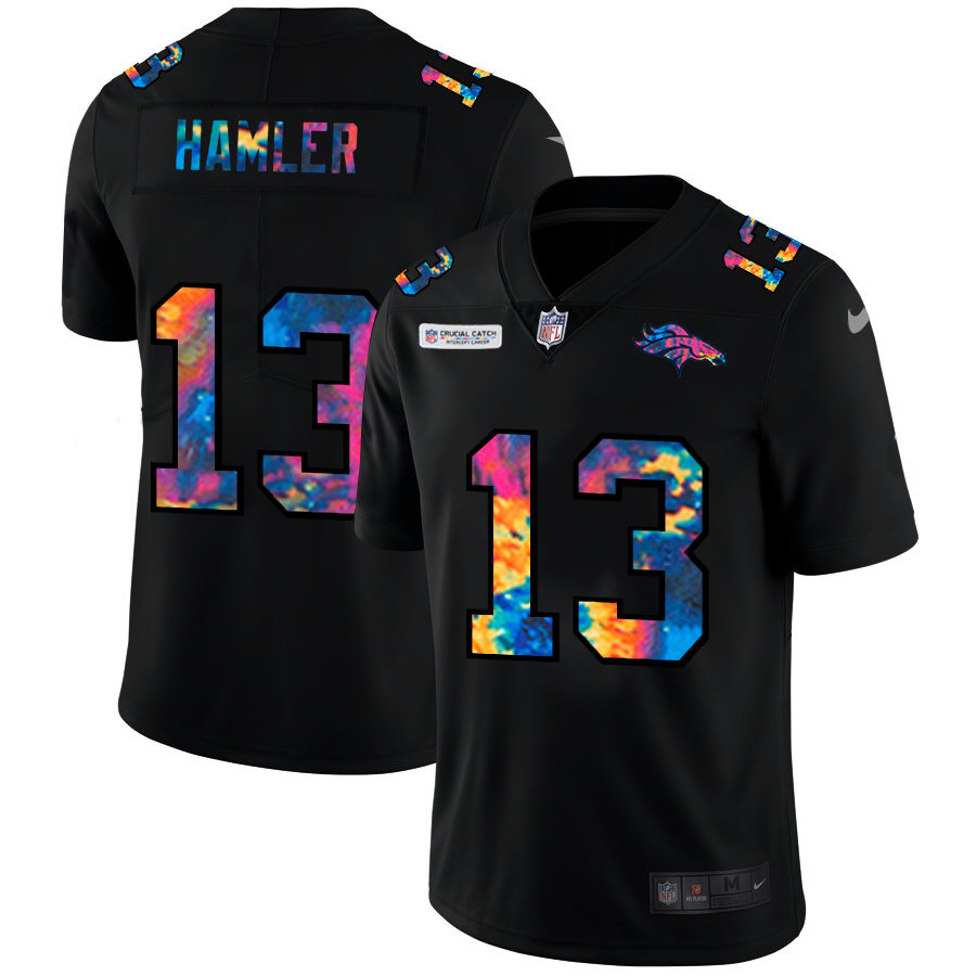 Denver Broncos #13 KJ Hamler Men's Nike Multi-Color Black 2020 NFL Crucial Catch Vapor Untouchable Limited Jersey