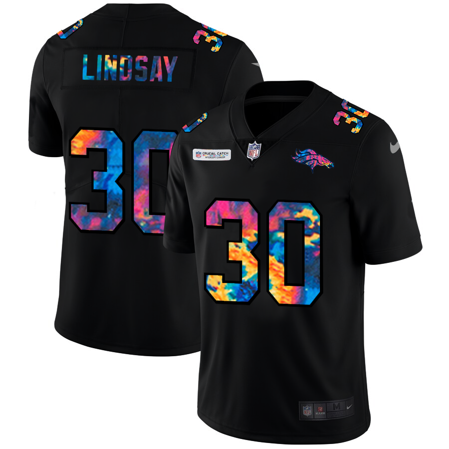 Denver Broncos #30 Phillip Lindsay Men's Nike Multi-Color Black 2020 NFL Crucial Catch Vapor Untouchable Limited Jersey