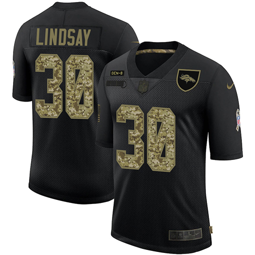 Denver Broncos #30 Phillip Lindsay Men's Nike 2020 Salute To Service Camo Limited NFL Jersey Black