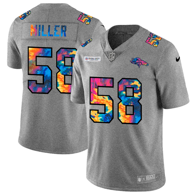 Denver Broncos #58 Von Miller Men's Nike Multi-Color 2020 NFL Crucial Catch NFL Jersey Greyheather