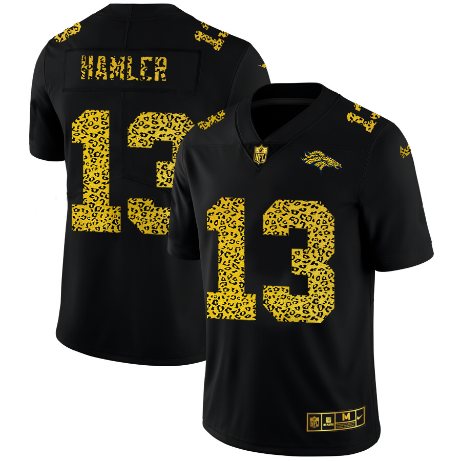 Denver Broncos #13 KJ Hamler Men's Nike Leopard Print Fashion Vapor Limited NFL Jersey Black