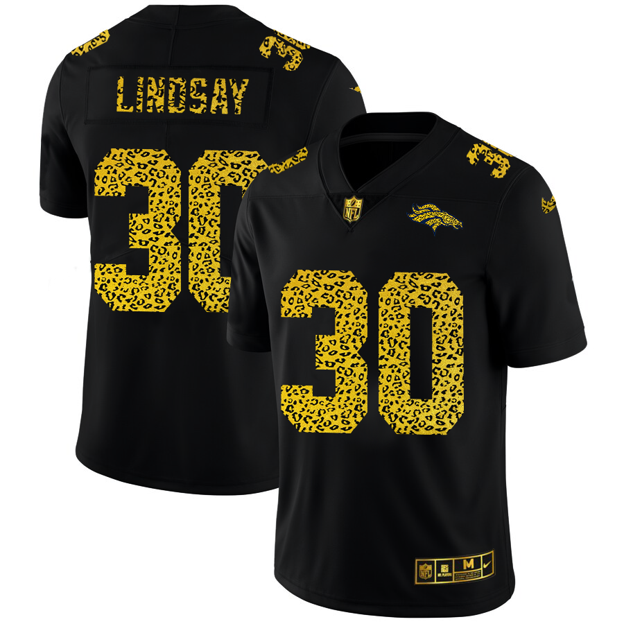 Denver Broncos #30 Phillip Lindsay Men's Nike Leopard Print Fashion Vapor Limited NFL Jersey Black