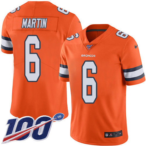 Nike Broncos #6 Sam Martin Orange Men's Stitched NFL Limited Rush 100th Season Jersey